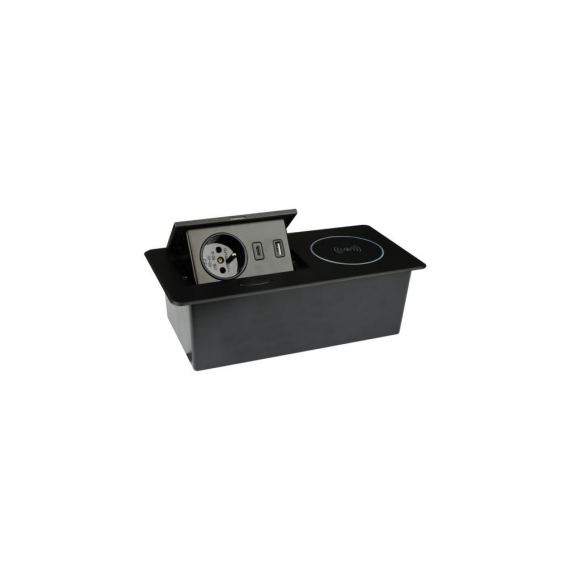 Konnektor Zeobox 1+2 USB + indukt�v t�lt�, fekete