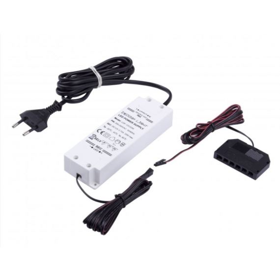 Transzform�tor LED l�mp�hoz DLight 12V + 6 be�p�tett mini AMP + 2m k�bel, 33W